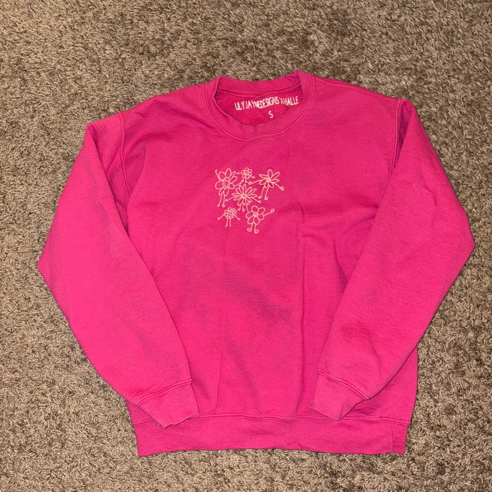 Embroidered flower people, Pink Lily Jayne Designs X HalleSoSwag sweatshirt